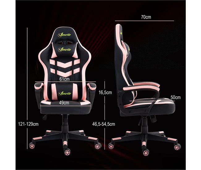Conforama Vinsetto Silla Gaming Silla Gamer Basculante Con Altura Ajustable Giratoria Reposacabezas Y Lumbar Desmontable Silla De Oficina Estudio Rosa