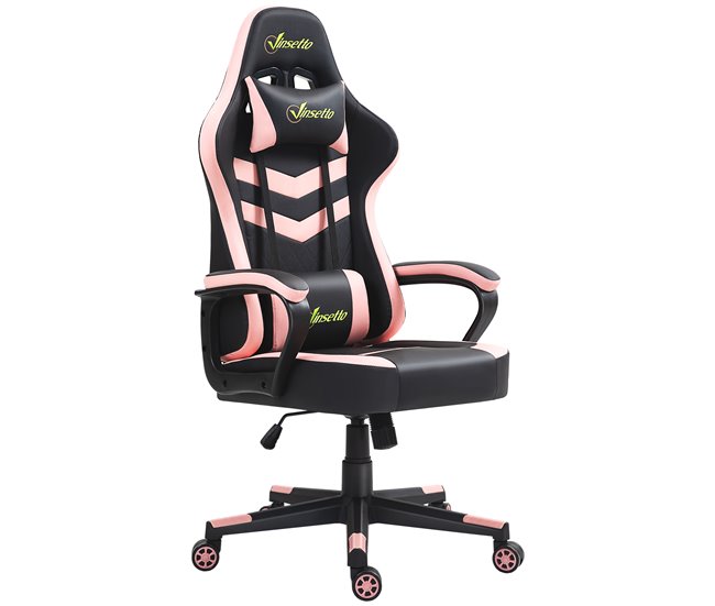 Conforama Vinsetto Silla Gaming Silla Gamer Basculante con Altura Ajustable Giratoria Reposacabezas y Lumbar Desmontable Silla de Oficina Estudio Rosa
