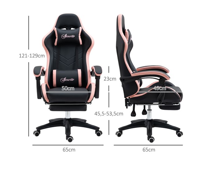 Conforama Vinsetto Silla Gaming Silla Gamer Racing De Cuero PU Con Altura Ajustable Reclinable 135° Reposacabezas Y Reposapiés Retráctil Para Oficina Estudio 65x65x121-129 Cm Negro