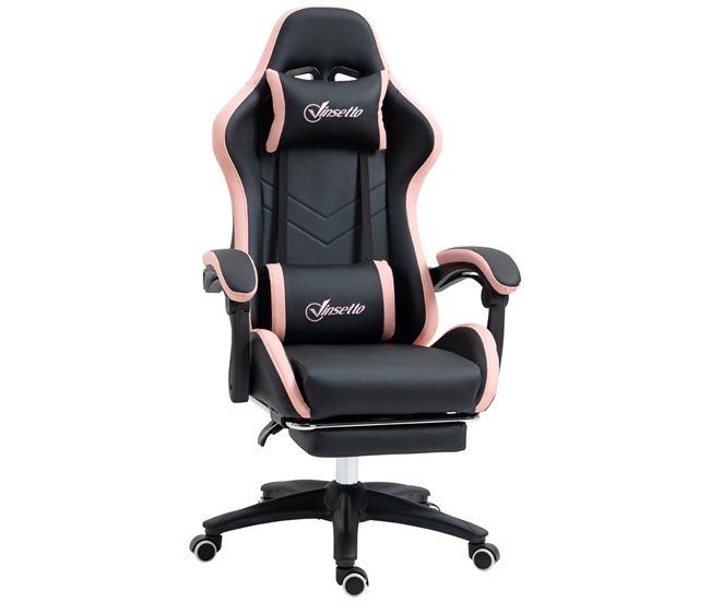 Conforama Vinsetto Silla Gaming Silla Gamer Racing de Cuero PU con Altura Ajustable Reclinable 135° Reposacabezas y Reposapiés Retráctil para Oficina Estudio 65x65x121-129 cm Negro
