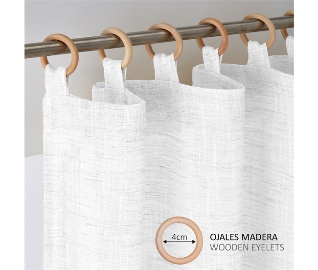 Conforama Vipalia - Cortina Visillo Semitransparente Translucida. Cortinas Salon Cortinas Habitacion Cortinas Comedor Y Cortinas Dormitorio. 8 Anillas Madera. Una Pieza 140x260 Cm. Color Blanco