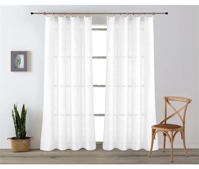 Conforama Vipalia - Cortina Visillo Semitransparente Translucida. Cortinas Salon Cortinas Habitacion Cortinas Comedor Y Cortinas Dormitorio. 8 Anillas Madera. Una Pieza 140x260 Cm. Color Blanco