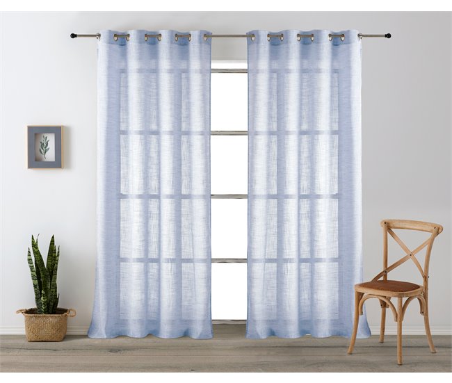 Conforama Vipalia - Cortina Visillo Semitransparente Translucida. Cortinas Salon Cortinas Habitacion Cortinas Comedor Y Cortinas Dormitorio. 10 Ojales Anillas Metal. Una Pieza 200x260 Cm. Color Azul