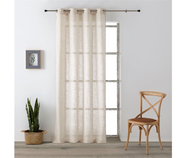 Conforama Vipalia - Cortina Visillo Semitransparente Translucida. Cortinas Salon Cortinas Habitacion Cortinas Comedor Y Cortinas Dormitorio. 8 Ojales Anillas Metal. Una Pieza 140x260 Cm. Color Beige