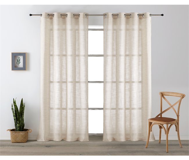 Conforama Vipalia - Cortina Visillo Semitransparente Translucida. Cortinas Salon Cortinas Habitacion Cortinas Comedor Y Cortinas Dormitorio. 8 Ojales Anillas Metal. Una Pieza 140x260 Cm. Color Beige