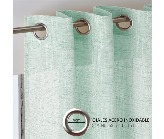 Conforama Vipalia - Cortina Visillo Semitransparente Translucida. Cortinas Salon Cortinas Habitacion Cortinas Comedor Y Cortinas Dormitorio. 10 Ojales Anillas Metal. Una Pieza 200x260 Cm. Color Agua Marina