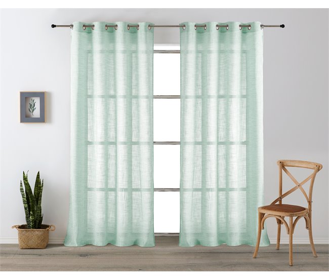 Conforama Vipalia - Cortina Visillo Semitransparente Translucida. Cortinas Salon Cortinas Habitacion Cortinas Comedor Y Cortinas Dormitorio. 10 Ojales Anillas Metal. Una Pieza 200x260 Cm. Color Agua Marina