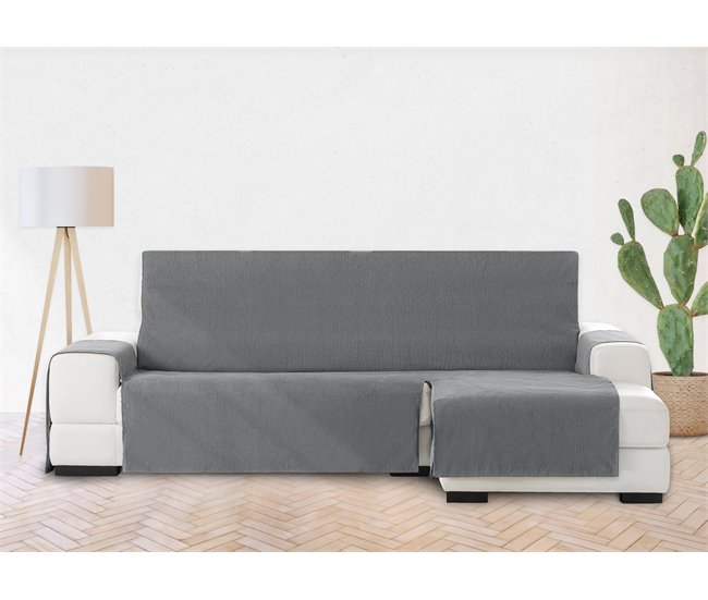 Conforama Vipalia Funda Cubre Sofa Chaise Longue Liso. Funda De Sofa Chaise Longue Brazo Derecho Chenilla. Protector Antimanchas Ajustable. Color Gris. Chaise Corto Derecha 240 Cm (Visto De Frente)
