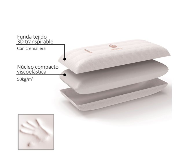 Conforama Vipalia Pack 2 Almohadas Viscoelasticas Compactas. Comodas Transpirables. Exterior Tejido 3D. Con Cremallera. Lavables. Firmeza Media. Confortables Y Adaptables. Calidad. 2x75 Cm