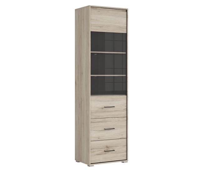 Conforama Vitrina 1 puerta 2 cajones Abriel Madera y Antracita