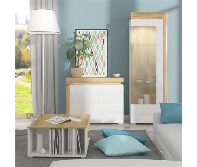 Conforama Vitrina 1 Puerta Apertura A La Derecha Con LED Teo Blanco Y Madera