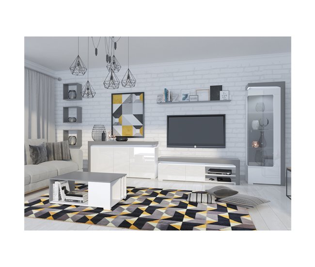 Conforama Vitrina 1 Puerta Apertura A La Derecha Con LED Teo Blanco Y Gris