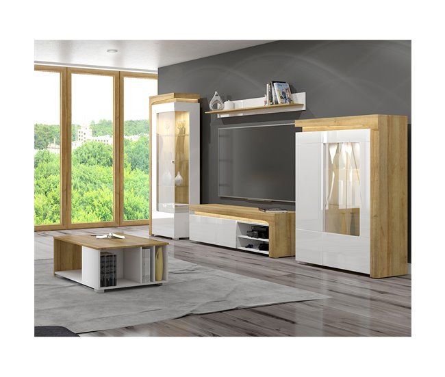 Conforama Vitrina 1 Puerta Apertura A La Izquierda Con LED Teo Blanco Y Madera