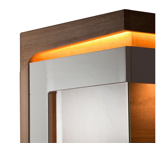Conforama Vitrina 1 Puerta Apertura A La Izquierda Con LED Teo Blanco Y Madera