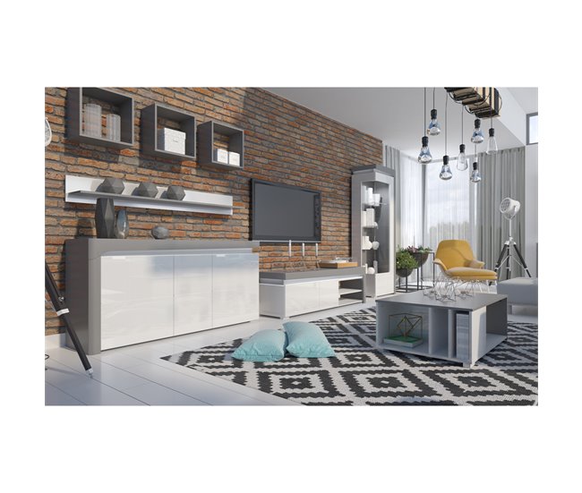 Conforama Vitrina 1 Puerta Apertura A La Izquierda Con LED Teo Blanco Y Gris