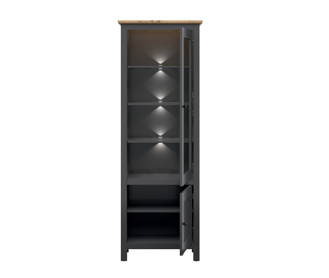 Conforama Vitrina 2 Puertas Con LED Duck Gris Antracita Y Madera