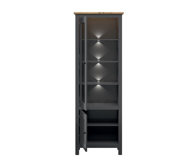 Conforama Vitrina 2 Puertas Con LED Duck Gris Antracita Y Madera