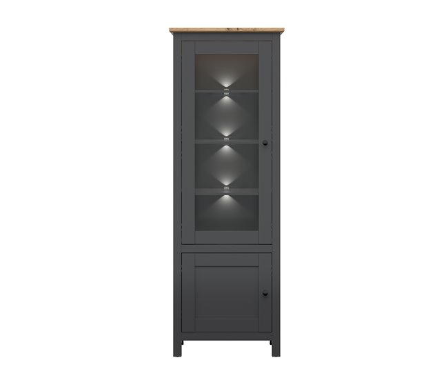 Conforama Vitrina 2 Puertas Con LED Duck Gris Antracita Y Madera