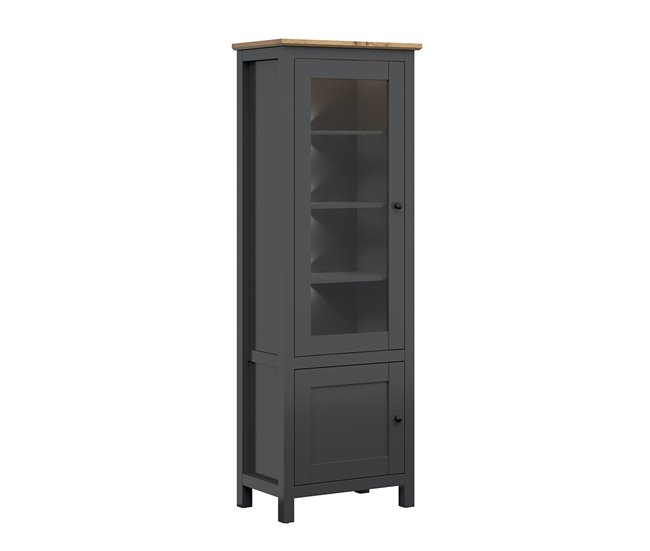 Conforama Vitrina 2 puertas con LED Duck Gris antracita y Madera