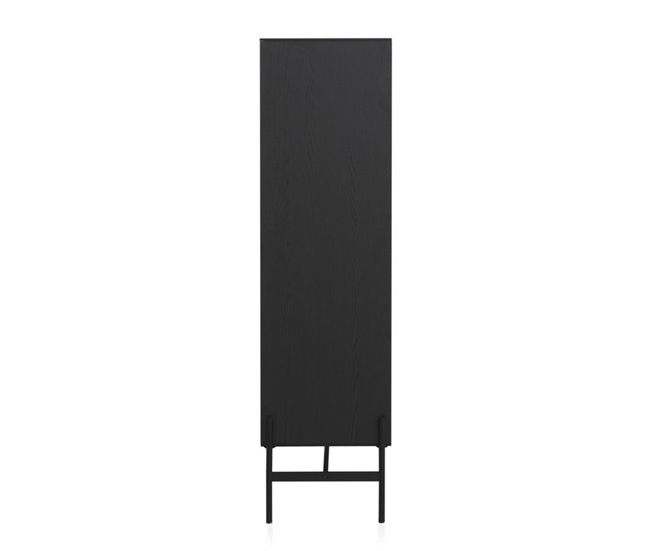 Conforama Vitrina Bañada En Fresno Negro Con Puertas Naturales Y Patas De Metal Negro
