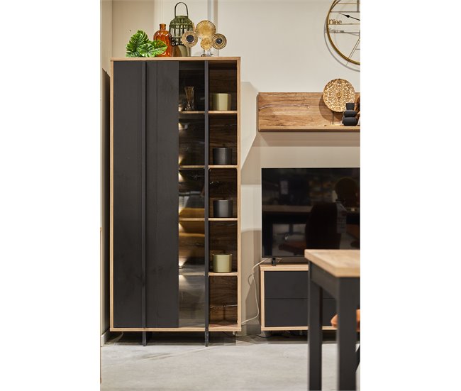 Conforama Vitrina De 1 Puerta JOKKAZ Color Roble Y Negro