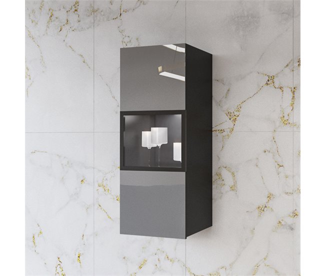 Conforama Vitrina De Pared 1 Puerta Mathis Gris Y Negro