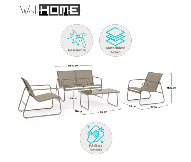 Conforama Well Home Juego De 4 Muebles (Mesa + 2 Sillas + Banco) En Color Beige