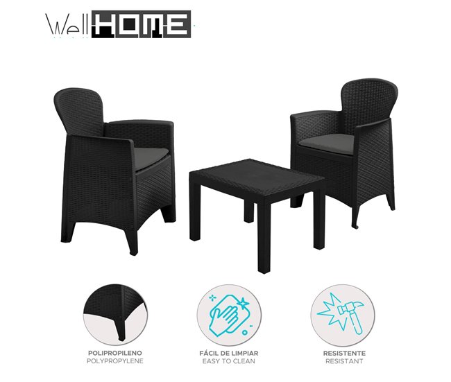 Conforama WELL HOME - Set De Jardín 'Akita' De Mesa + 2 Sillas