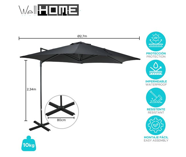 Conforama WELL HOME - Sombrilla Colgante Push Up Con Base De Acero Cruzado