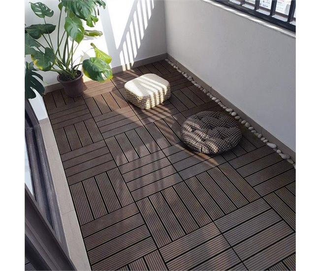 Conforama YOEVU - Set De 11 Baldosas De Exterior De Madera Composite WPC 1m² - Baldosas De Terraza Patio Y Jardín Antideslizantes Resistentes Al Agua (Marrón Café)