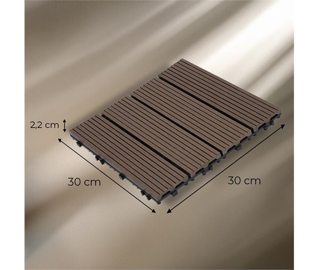 Conforama YOEVU - Set De 11 Baldosas De Exterior De Madera Composite WPC 1m² - Baldosas De Terraza Patio Y Jardín Antideslizantes Resistentes Al Agua (Marrón Café)