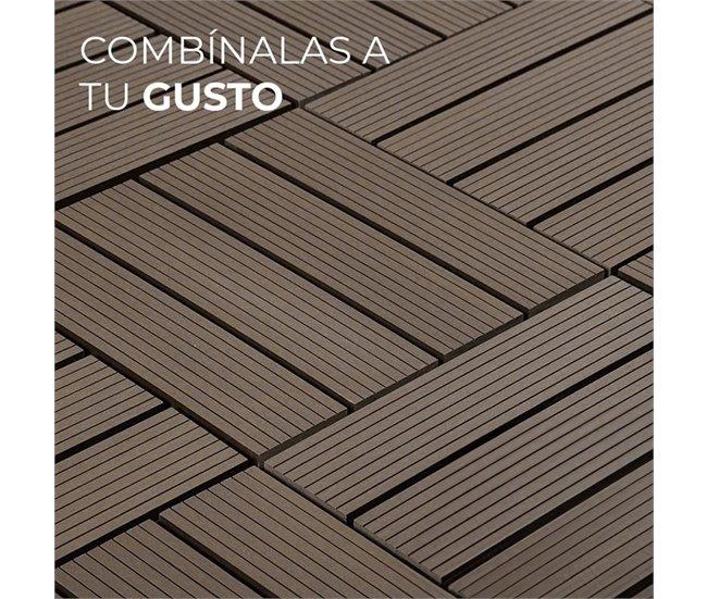 Conforama YOEVU - Set De 11 Baldosas De Exterior De Madera Composite WPC 1m² - Baldosas De Terraza Patio Y Jardín Antideslizantes Resistentes Al Agua (Marrón Café)
