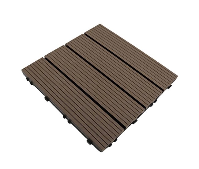 Conforama YOEVU - Set de 11 Baldosas de Exterior de Madera Composite WPC 1m² - Baldosas de Terraza Patio y Jardín Antideslizantes Resistentes al Agua (Marrón Café)