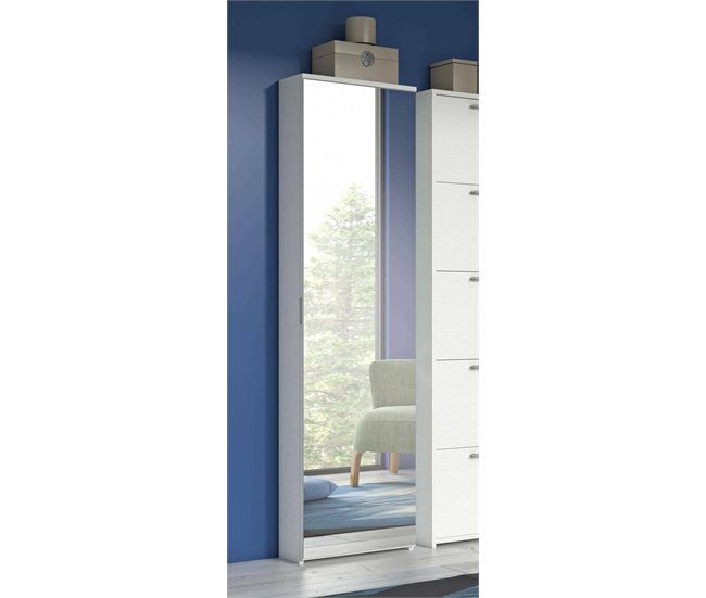 Conforama Zapatero Dabarre Mueble De Entrada Multiusos Con Puerta De Espejo Zapatero Moderno Con 5 Estantes 100% Made In Italy 50x18h178 Cm Blanco