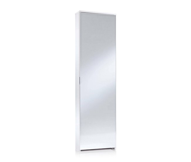 Conforama Zapatero Dabarre Mueble de entrada multiusos con puerta de espejo Zapatero moderno con 5 estantes 100% Made in Italy 50x18h178 cm Blanco