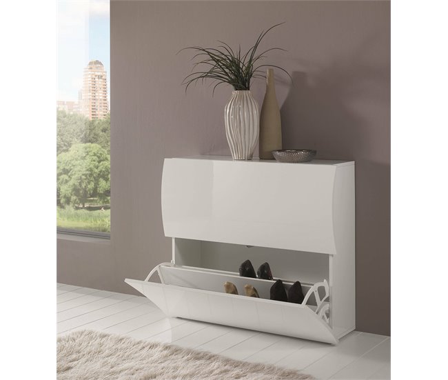 Conforama Zapatero Dabayom Mueble Multiusos Con 2 Puertas Plegables Zapatero De Entrada 100% Made In Italy 101x27h82 Cm Blanco Brillo