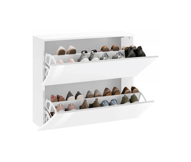 Conforama Zapatero Ddadd Mueble Multiusos Con 2 Puertas Zapatero De Entrada 100% Made In Italy 101x27h82 Cm Blanco Brillo