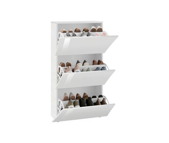 Conforama Zapatero Debosel Mueble Multiusos Con 3 Puertas Zapatero De Entrada 100% Made In Italy 71x27h122 Cm Blanco Brillante