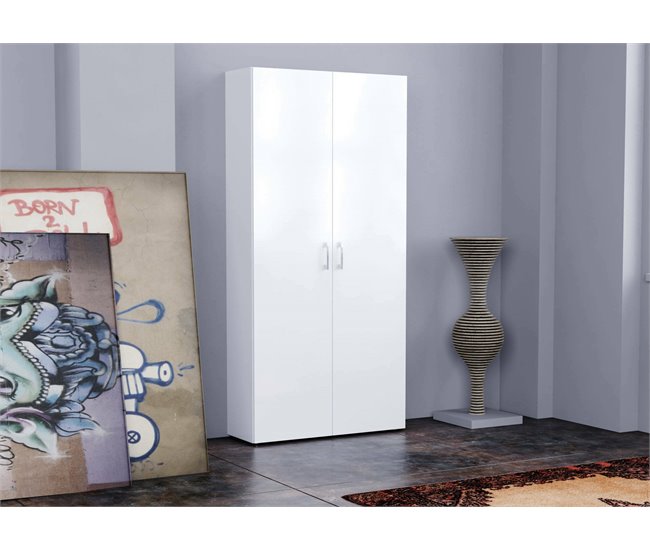 Conforama Zapatero Dmelus Mueble Multiusos Con 2 Puertas Y Estantes Interiores Zapatero De Entrada 100% Made In Italy 91x33h190 Cm Blanco Brillo