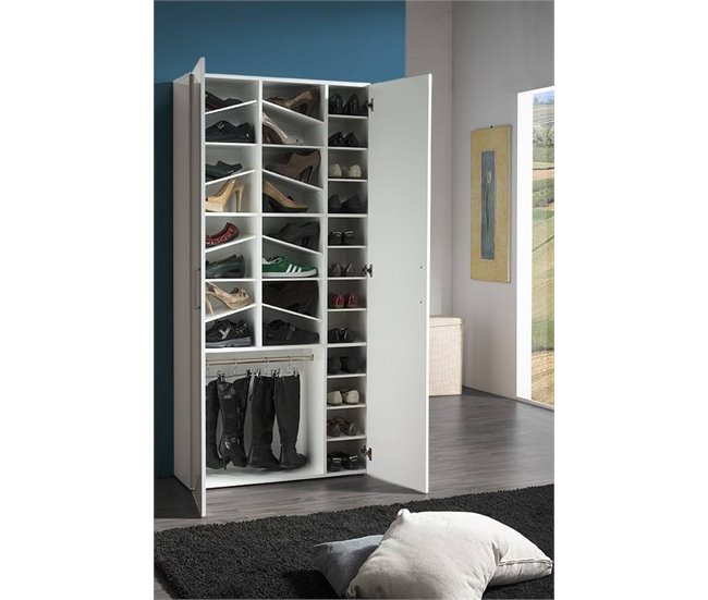 Conforama Zapatero Dmelus Mueble Multiusos Con 2 Puertas Y Estantes Interiores Zapatero De Entrada 100% Made In Italy 91x33h190 Cm Blanco Brillo
