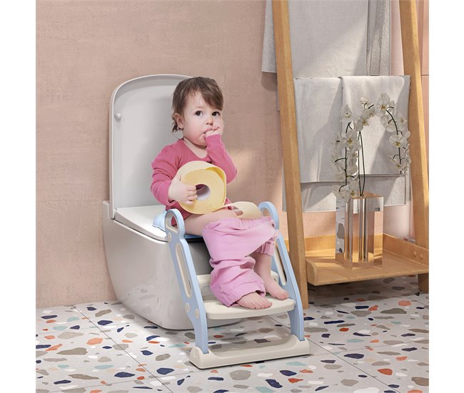 Conforama ZONEKIZ Adaptator WC Para Niños Con Escalera Plegable Reductor De Aprendizaje Para Baño Asiento De Inodoro Para Niños De 2-6 Años Portátil Con Almohadillas Antideslizantes 67 9x42 8x51 5 Cm Azul