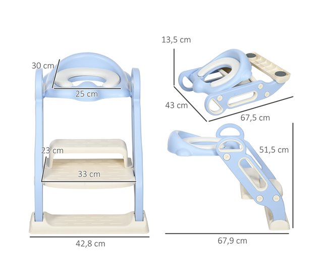Conforama ZONEKIZ Adaptator WC Para Niños Con Escalera Plegable Reductor De Aprendizaje Para Baño Asiento De Inodoro Para Niños De 2-6 Años Portátil Con Almohadillas Antideslizantes 67 9x42 8x51 5 Cm Azul