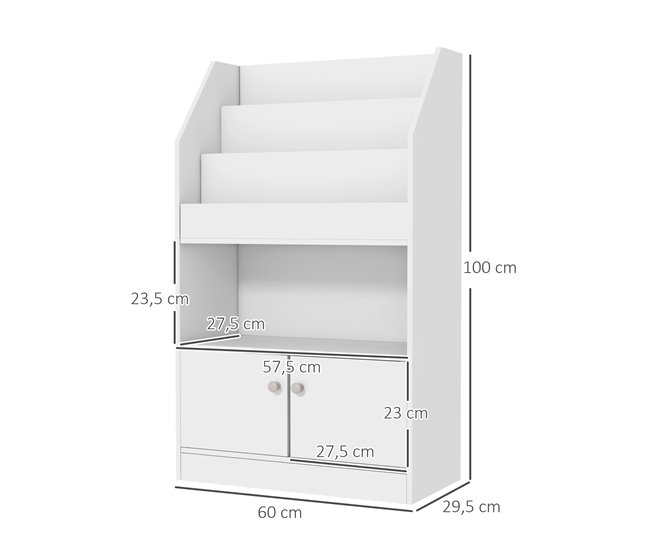 Conforama ZONEKIZ Estantería Juguetes Infantil Librería Para Niños De 3 A 8 Años Para Juguetes Libros Zapatos Con 3 Compartimentos Y 2 Armarios Para Escuela Dormitorio 60x29 5x100 Cm Blanco