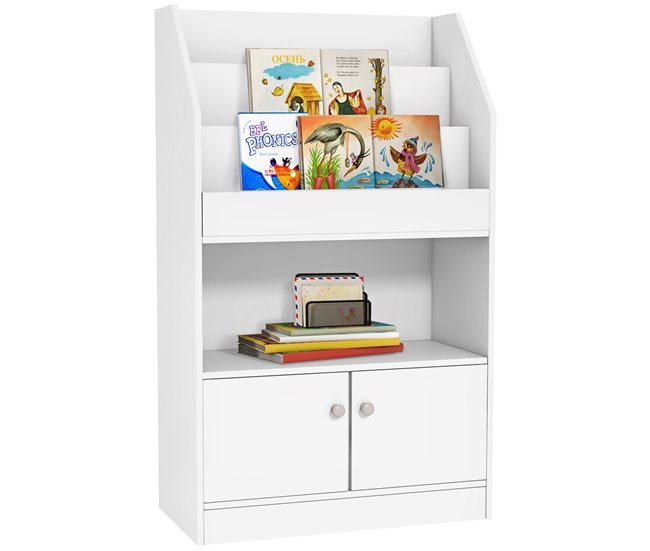 Conforama ZONEKIZ Estantería Juguetes Infantil Librería para Niños de 3 a 8 Años para Juguetes Libros Zapatos con 3 Compartimentos y 2 Armarios para Escuela Dormitorio 60x29 5x100 cm Blanco