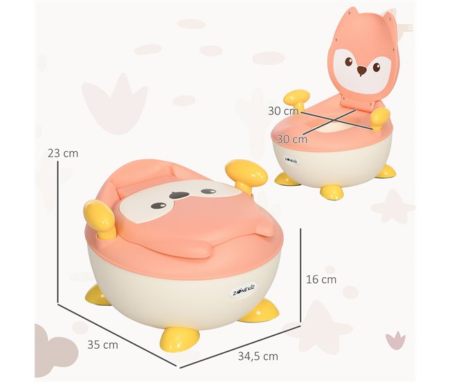 Conforama ZONEKIZ Orinal Infantil WC Aprendizaje Orinal Para Bebé De 6-36 Meses En Forma De Zorro Con Tapa Prueba De Salpicaduras Asas Estructura Antideslizante 34 5x35x23 Cm Rosa