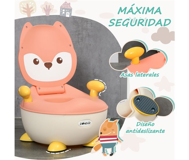 Conforama ZONEKIZ Orinal Infantil WC Aprendizaje Orinal Para Bebé De 6-36 Meses En Forma De Zorro Con Tapa Prueba De Salpicaduras Asas Estructura Antideslizante 34 5x35x23 Cm Rosa