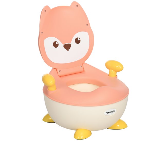 Conforama ZONEKIZ Orinal Infantil WC Aprendizaje Orinal para Bebé de 6-36 Meses en Forma de Zorro con Tapa Prueba de Salpicaduras Asas Estructura Antideslizante 34 5x35x23 cm Rosa