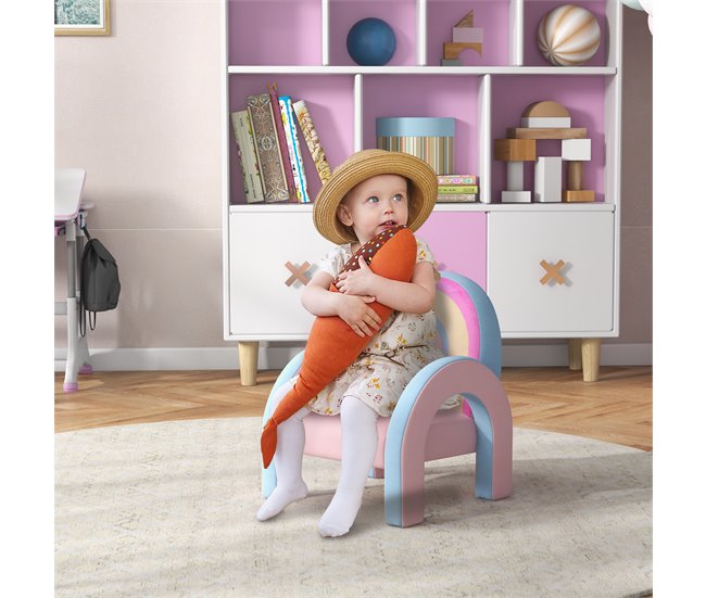 Conforama ZONEKIZ Sillón Para Niños Pequeños En Forma De Arco Iris Mini Sofá Cómodo Sillón Infantil Para Niños De 1 5-5 Años Para Dormitorio Salón Carga 45 Kg 43x41x51 Cm Rosa