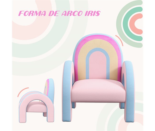 Conforama ZONEKIZ Sillón Para Niños Pequeños En Forma De Arco Iris Mini Sofá Cómodo Sillón Infantil Para Niños De 1 5-5 Años Para Dormitorio Salón Carga 45 Kg 43x41x51 Cm Rosa