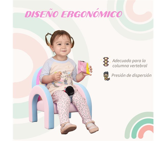 Conforama ZONEKIZ Sillón Para Niños Pequeños En Forma De Arco Iris Mini Sofá Cómodo Sillón Infantil Para Niños De 1 5-5 Años Para Dormitorio Salón Carga 45 Kg 43x41x51 Cm Rosa